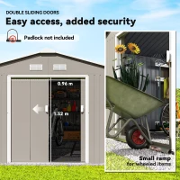 Outsunny 13 x 11ft Large Garden Shed, Mental Garden Storage Shed with Foundation Kit Ventilation & Doors, Light Grey(m-5)