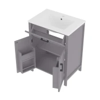 Armario de baño independiente con lavabo, estantes de doble puerta, cajones prácticos, estantes ajustables, 60x46x84,8 cm, Gris(m-9)