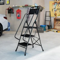 HOMCOM Échelle pliable 3 marches avec sac porte-outils — marches larges antidérapantes, noir(m-4)