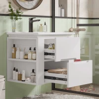 Badezimmerschrank Wand mit LED-Radarsensor-Beleuchtung 2 Schubladen seitlichen Ablagen 61cm Weiß(m-4)