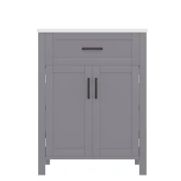 Armario de baño independiente con lavabo, estantes de doble puerta, cajones prácticos, estantes ajustables, 60x46x84,8 cm, Gris(m-10)