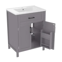 Armario de baño independiente con lavabo, estantes de doble puerta, cajones prácticos, estantes ajustables, 60x46x84,8 cm, Gris(m-1)