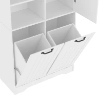 Badezimmerschrank mit doppeltem Wäschekorb, verstellbare Regale, viel Stauraum, 78 x 35 x 172,7 cm, Weiß(m-6)