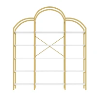 Estantería de estilo sencillo, cinco niveles de almacenamiento, forma única de nube, 170x26x190 cm, Oro + Blanco(m-1)
