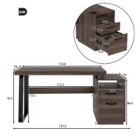 Schreibtisch Großer 160cm minimalistischer Stil mit Schubladen MDF-Platte Metallrohr Büro Braun(m-3)