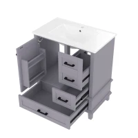 Bodenstehender Badezimmerschrank mit Waschbecken, vielfältiger Stauraum, 76 x 46 x 83,5 cm, Grau(m-12)