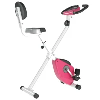 HOMCOM Folding Exercise Bike, Fitness Bicycle Indoor Trainer, 8-Level Magnetic Resistance Adjustable, with LCD Monitor, Pulse Sensor, Pink(m-10)