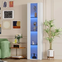 Multifunktionale Vitrine mit Glastrennwand, LED-Farbwechsellicht, 40 x 29 x 170 cm, Weiß(m-5)