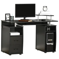 HOMCOM Computer Desk Office PC Table Workstation with Keyboard Tray, CPU Shelf, Drawers, Sliding Scanner Shelf, Black(m-10)