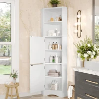 Dreieckiger Badezimmerschrank mit zwei offenen Ablagefächern, verstellbaren Trennwänden, 51,7 x 32 x 155,4 cm, Weiß(m-4)