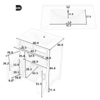 Freistehender Badezimmerschrank mit Waschbecken, Doppeltürregale, praktische Schubladen, verstellbare Regale, 60 x 46 x 84,8 cm, Weiß(m-3)