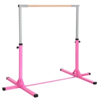 HOMCOM Gymnastikstange für Kinder, höhenverstellbar Turnreck Reckstange, Reck Turnstange für Indoor & Outdoor aus Holz & stabile Stahlkonstruktion bis 75 kg belastbar, für 3+ Kinder, Rosa(m-1)