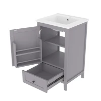 Badezimmerschrank mit Waschbecken, geräuschlose Schublade, verstellbares Regal, 51 x 46 x 85 cm, Grau(m-12)