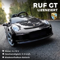 AIYAPLAY 12V Kinderauto | 2× motor | 2,4 GHz RC | Softstart & geveerd | MP3/USB en LED — Zwart(m-4)