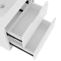 Wandhängender Badezimmerschrank mit LED-Radarsensor-Beleuchtung, zwei Schubladen und integriertem Keramikwaschbecken, 60 x 46 x 50 cm, Weiß(m-6)