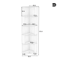 Raft de colț pentru cărți cu bandă de lumină LED cu schimbare de culoare, design în formă de L, spațiu de depozitare în cinci straturi, 63,5x45x175 cm, Alb(m-3)