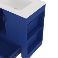 Moderner Badezimmerschrank 76cm mit Aufbewahrung und integriertem Keramikwaschbecken Blau(m-10)