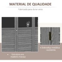 HOMCOM Biombo Separador de Ambientes Dobrável de 4 Painéis de Madeira com Quadros 162x172 cm Cinzento(m-5)