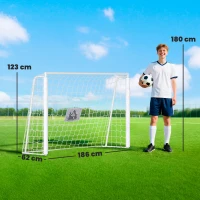 HOMCOM Portería de Fútbol con Soporte de Metal y Red para Entrenamiento de Fútbol en Jardín Aire Libre 186x62x123 cm Blanco(m-3)