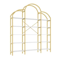 Estantería de estilo sencillo, cinco niveles de almacenamiento, forma única de nube, 170x26x190 cm, Oro + Blanco(m-10)