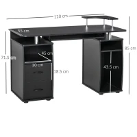 HOMCOM Computer Desk Office PC Table Workstation with Keyboard Tray, CPU Shelf, Drawers, Sliding Scanner Shelf, Black(m-3)