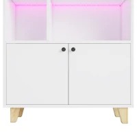 Bücherregal mit LED-Farbwechsel-Ambientelicht, Doppeltüren und mehreren Ablagefächern, 80 x 30 x 173 cm, Weiß(m-9)