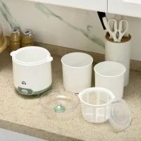 HOMCOM maszynka do jogurtu, 1,5 l maszynka do jogurtu z 2 słoikami, sitko, pokrywka, 20 W do jogurtu greckiego, dla 3–5 osób, 19,5x17,5x21,4 cm, Biały(m-7)