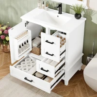 Bodenstehender Badezimmerschrank mit Waschbecken, vielfältiger Stauraum, 76 x 46 x 83,5 cm, Weiß(m-5)