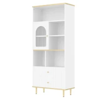 Bücherregal 180cm Multifunktionales mit Licht Mehrschichtige Aufbewahrung für Wohnzimmer und Home Office Weiß(m-1)