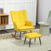 HOMCOM Schommelstoel met Voetenbank, Comfortabel, Tot 130 kg, Linnenlook, 64x89x90cm, Geel(m-10)