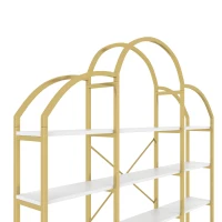 Estantería de estilo sencillo, cinco niveles de almacenamiento, forma única de nube, 170x26x190 cm, Oro + Blanco(m-7)