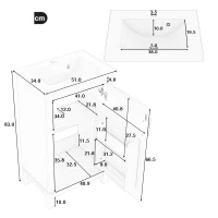 Badezimmerschrank mit Keramikwaschbecken und Stauraum 51x34 cm Grau(m-3)