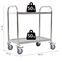 HOMCOM Carrinho Auxiliar com Rodas de Aço Inoxidável Carrinho de Cozinha com 2 Prateleiras e 2 Pegas 70,5x40,5x81 cm Prata(m-3)
