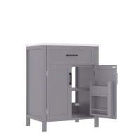 Armario de baño independiente con lavabo, estantes de doble puerta, cajones prácticos, estantes ajustables, 60x46x84,8 cm, Gris(m-11)