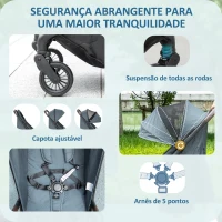 AIYAPLAY Carrinho de Bebé Dobrável com Encosto Reclinável Apoia-Pés Ajustável Capota Arnês de 5 Pontos 87x50x103 cm Azul Escuro(m-7)