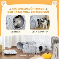 PawHut Kattentunnel, Pluchestof, Kussen, opvouwbaar, metalen frame, kattenhol, lichtgrijs(m-6)