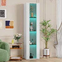 Multifunktionale Vitrine mit Glastrennwand, LED-Farbwechsellicht, 40 x 29 x 170 cm, Weiß(m-2)