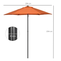 Outsunny 2m Garden Parasol Umbrella, Outdoor Sun Shade with 6 Sturdy Ribs for Balcony, Bench, Garden, Orange(m-3)