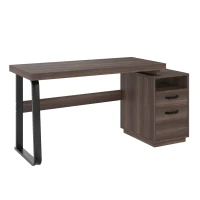 Schreibtisch Großer 160cm minimalistischer Stil mit Schubladen MDF-Platte Metallrohr Büro Braun(m-9)