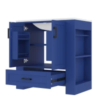 Moderner Badezimmerschrank 76cm mit Aufbewahrung und integriertem Keramikwaschbecken Blau(m-12)