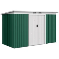 Outsunny 9ft x 4ft Metal Garden Shed, Outdoor Tool House with Foundation Kit, Ventilations and Double Doors, Deep Green(m-10)