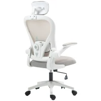 HOMCOM Executive Office Chair, Ergonomic Mesh High Back Desk Chair with Flip-up Armrest, Rotatable Headrest, Adjustable Lumbar Support for Home Study, Grey(m-12)