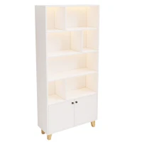 Bücherregal mit LED-Farbwechsel-Ambientelicht, Doppeltüren und mehreren Ablagefächern, 80 x 30 x 173 cm, Weiß(m-11)