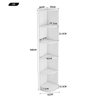 Eckbücherregal aus MDF, fünfschichtiges Design, platzsparendes dreieckiges Design, 42 x 30 x 180 cm, Weiß(m-3)