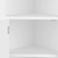 Dreieckiger Badezimmerschrank mit zwei offenen Ablagefächern, verstellbaren Trennwänden, 51,7 x 32 x 155,4 cm, Weiß(m-6)