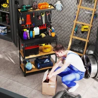 HOMCOM Workbench with Pegboard, Drawer & 2 Shelves — 31.5 x 15.9 x 61 in, Black(m-5)