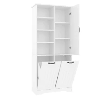 Badezimmerschrank mit doppeltem Wäschekorb, verstellbare Regale, viel Stauraum, 78 x 35 x 172,7 cm, Weiß(m-9)