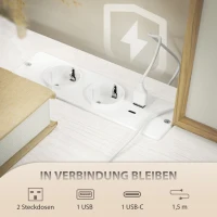 HOMCOM Stoffen ladekast met 8 lades en ingebouwd oplaadstation – crèmewit(m-4)