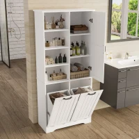 Badezimmerschrank mit doppeltem Wäschekorb, verstellbare Regale, viel Stauraum, 78 x 35 x 172,7 cm, Weiß(m-5)