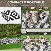 Outsunny 152 x 243 cm(5x 8ft) Outdoor Rug Reversible Mat Plastic Straw Rug Portable RV Camping Mat for Garden Deck Picnic Indoor, Black & White(m-4)